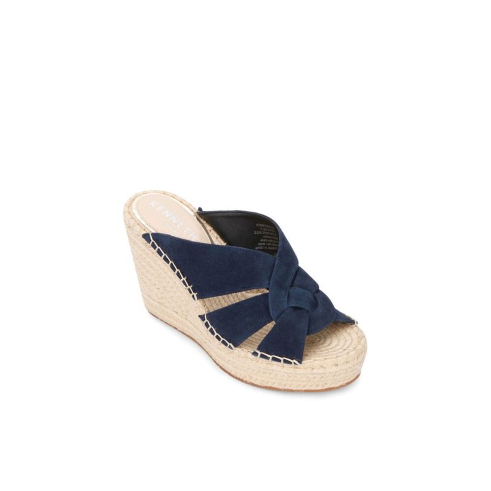 KENNETH COLE Womens Navy 1-1/2" Platform Wedge Heeled Mules Shoes 7